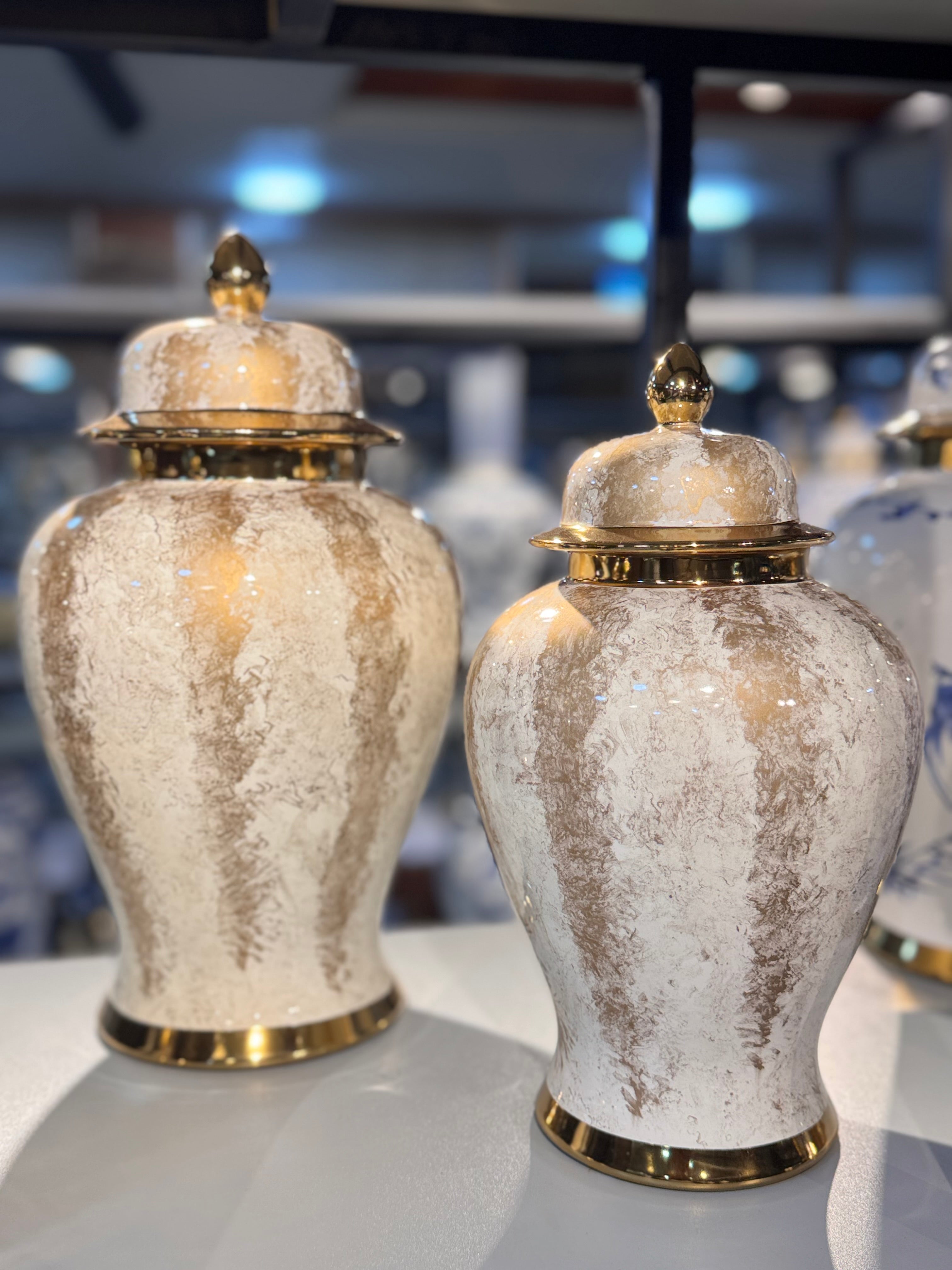 Golden Bloom Ginger Jar – Marble & Gold Floral (set of 2 )