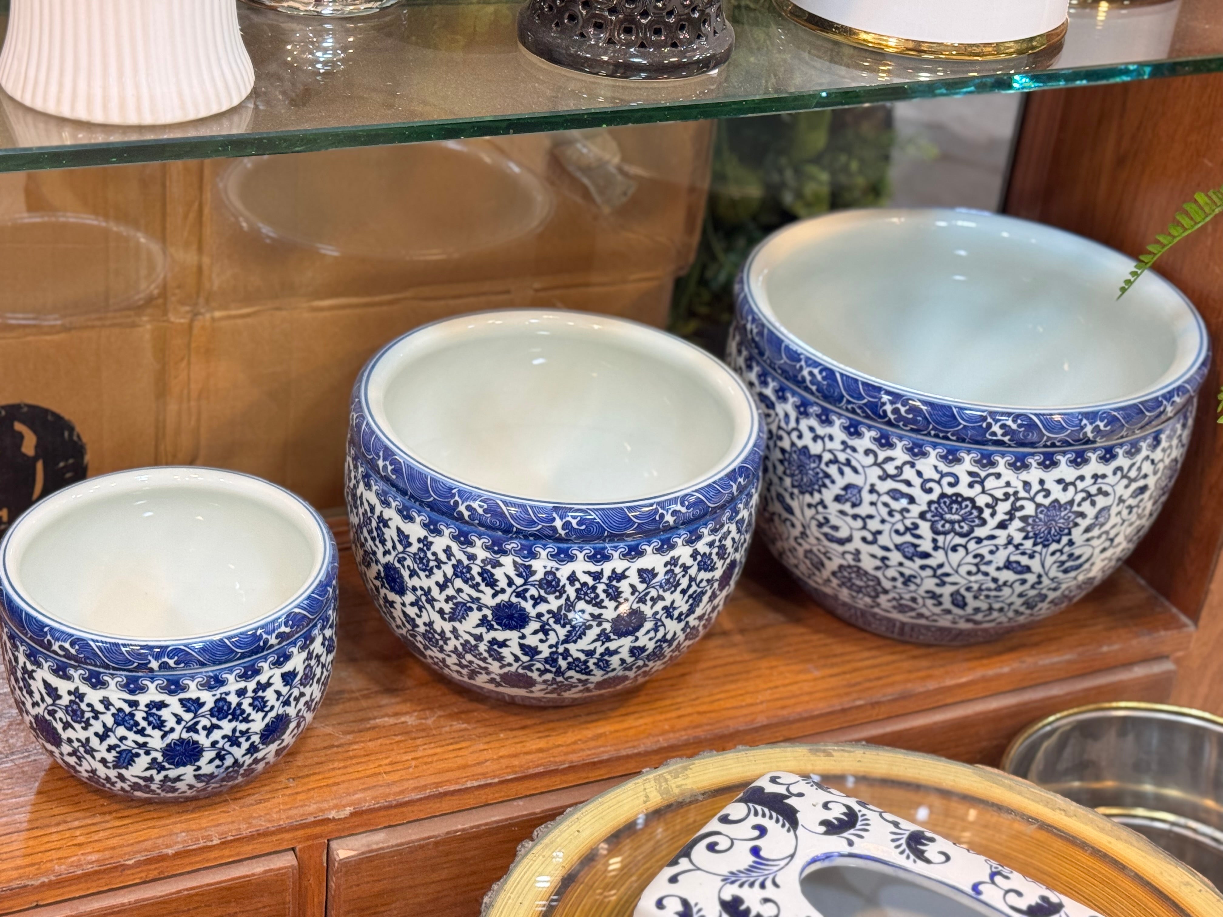 Blue pottery planters