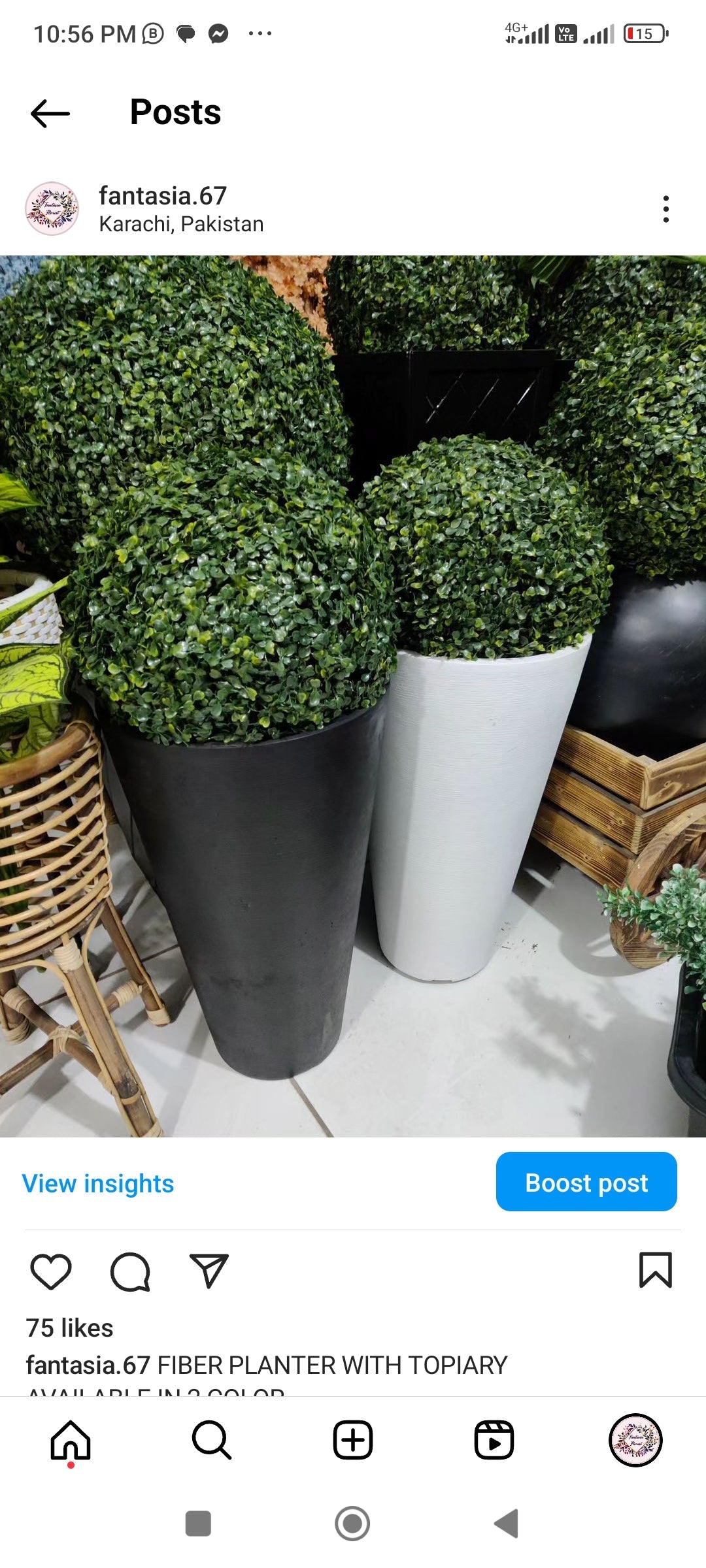 Black Fiber pot (Glass Shaped)