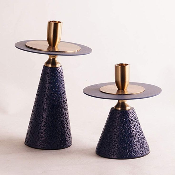 Element Modern Stone & Brass Taper Candle Holders