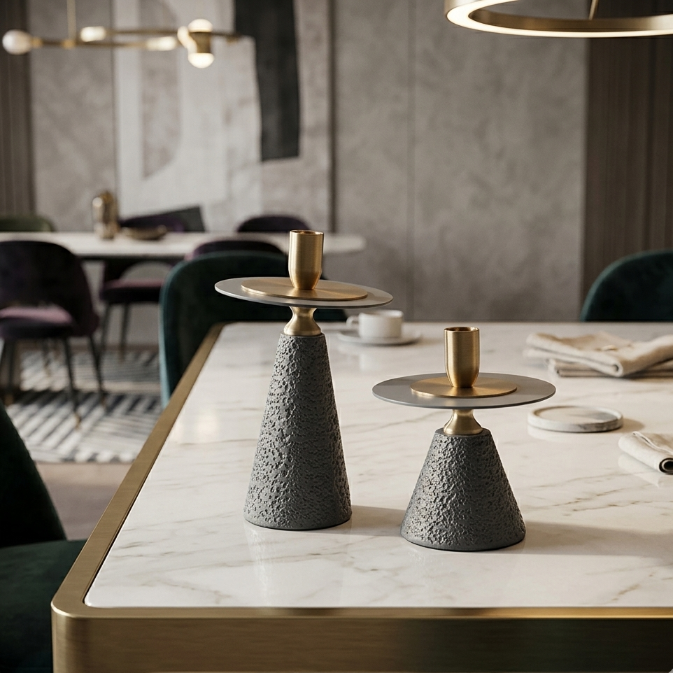 Element Modern Stone & Brass Taper Candle Holders
