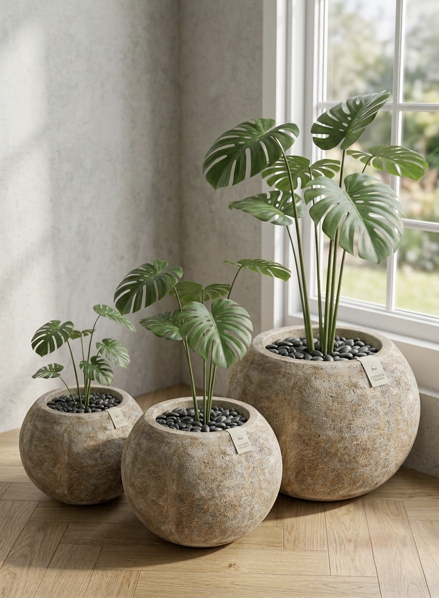 Arcadia Luxury Stone-Finished Spherical Fiberstone Planter