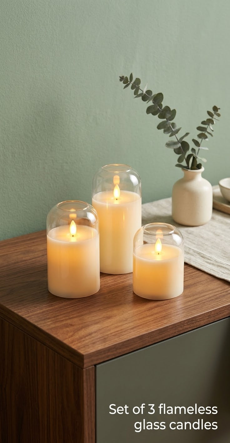 Set of 3 LED Flameless Glass  Candles