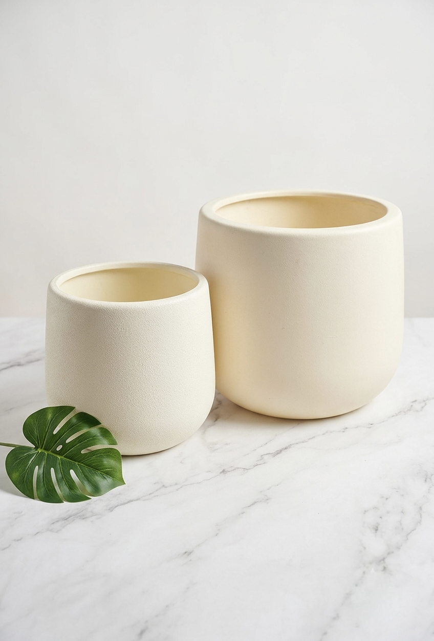 Modern Matte Off-White Ceramic Planter Pot Set