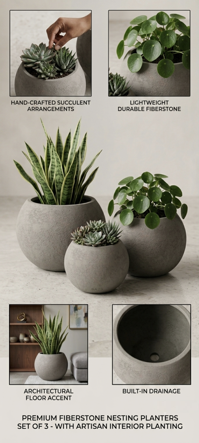 Nesting Fiberstone Spherical Planters