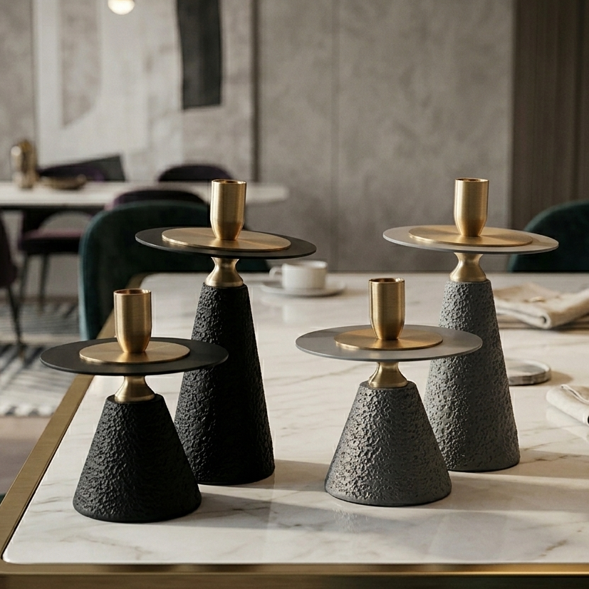 Element Modern Stone & Brass Taper Candle Holders