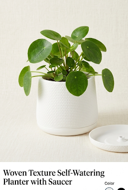 Woven Texture PVC Planter with Drainage Tray