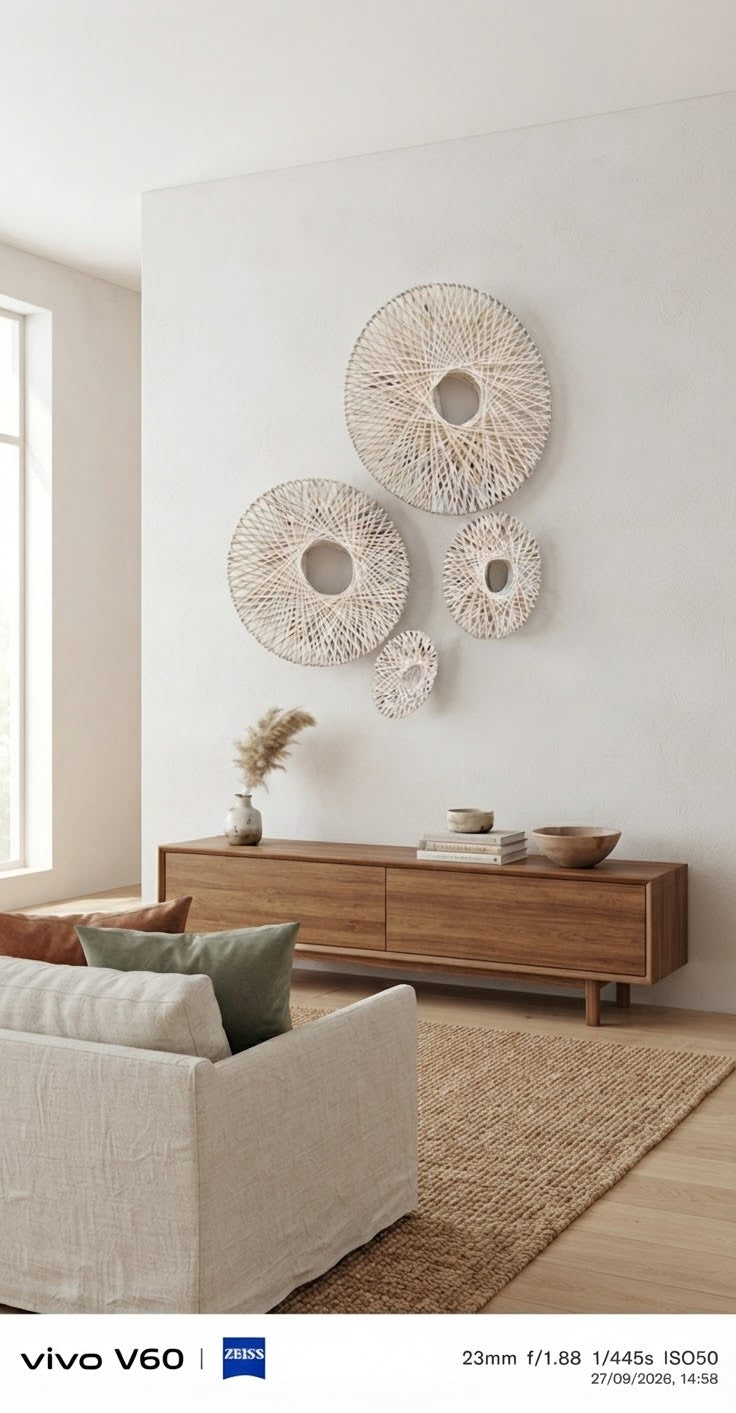 Boho Woven Circle Wall Art Set – 4-Piece Natural rattan Wall Decor