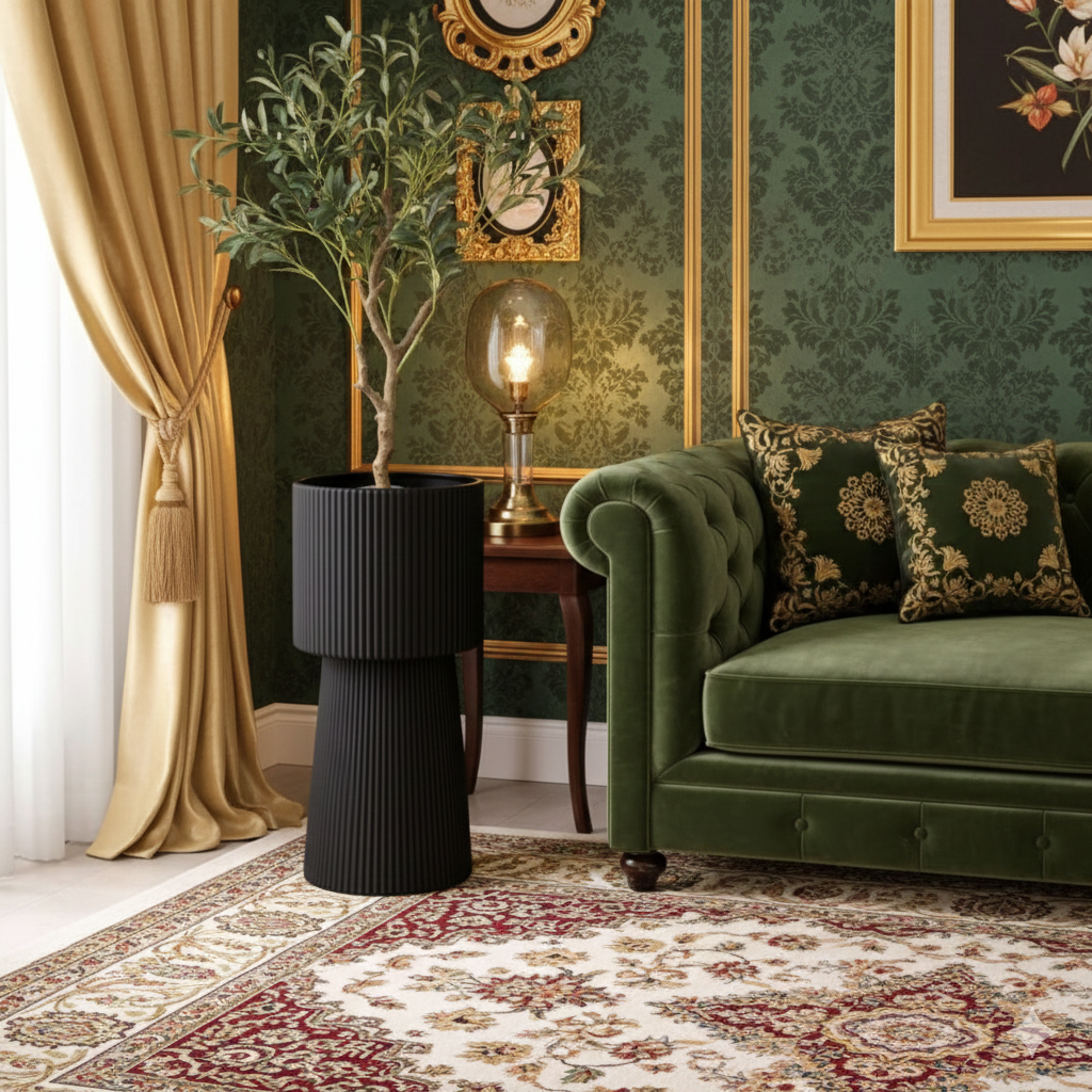 Black Fluted Pedestal Planter